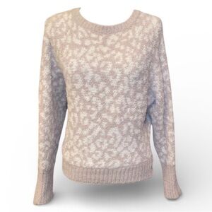 JESSICA SIMPSON Fuzzy Knit Pullover Sweater Animal Print Beige White Size Small